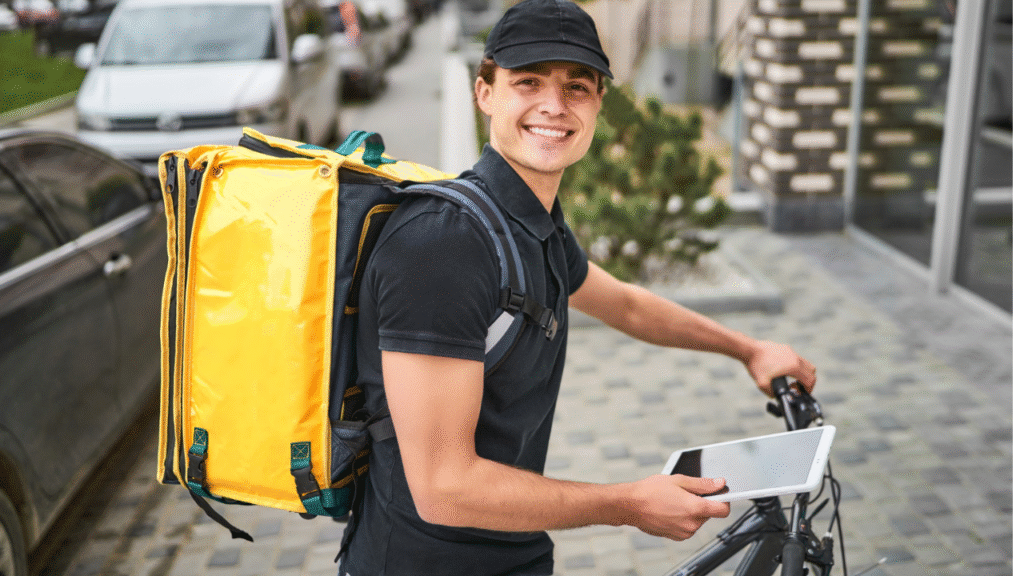 Entregador fazendo renda extra de bicicleta
